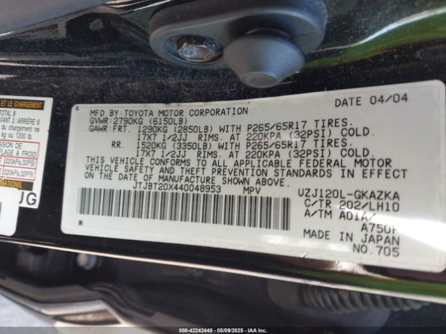 2004 LEXUS GX 470 JTJBT20X440048953 Photo 8
