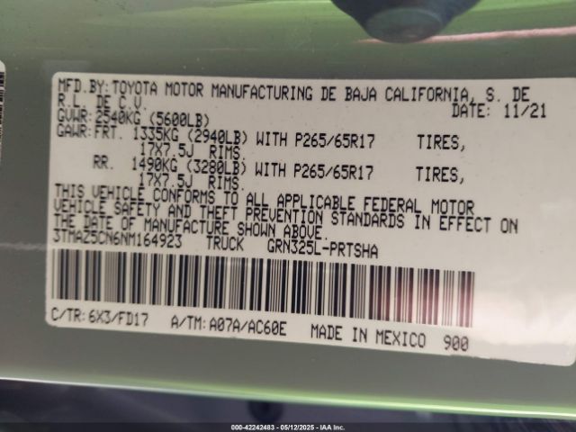 3TMAZ5CN6NM164923 Toyota Tacoma