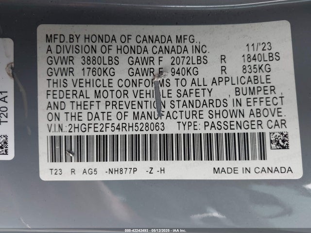 2HGFE2F54RH528063 Honda k20c2