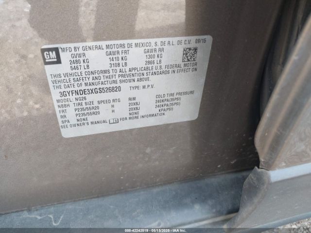 3GYFNDE3XGS526820 Cadillac Srx Premium Collection