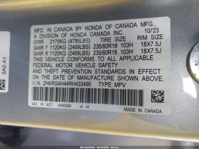 2HKRS4H44RH433496 Honda Cr-v Ex Awd
