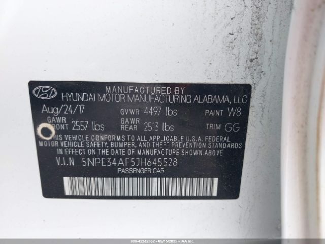 5NPE34AF5JH645528 Hyundai SONATA SEL