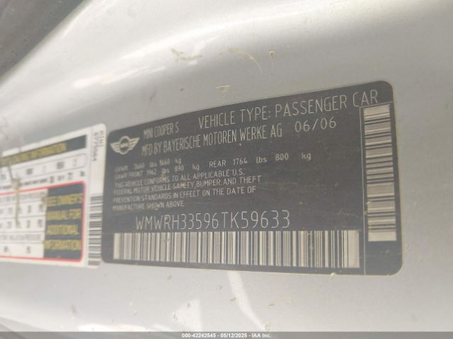 2006 MINI COOPER WMWRH33596TK59633 Photo 8