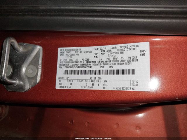 2019 FORD ESCAPE 1FMCU9GD8KUB27830 Photo 8