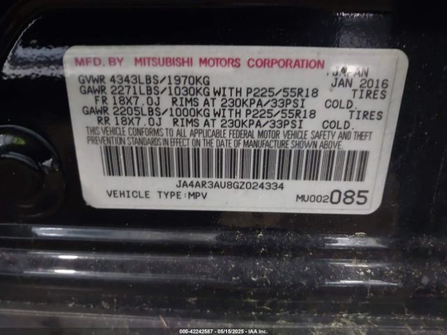 JA4AR3AU8GZ024334 Mitsubishi Outlander Sport 2.0 Es