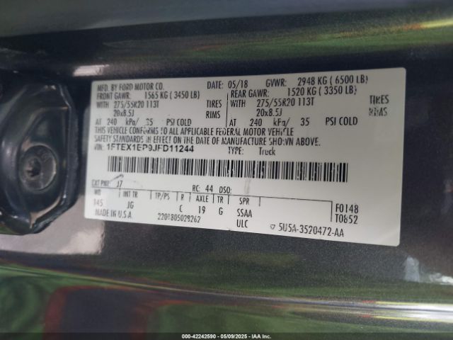 1FTEX1EP9JFD11244 Ford F-150 Xl