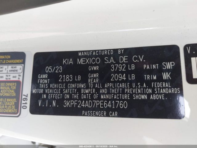 3KPF24AD7PE641760 KIA Forte Lxs