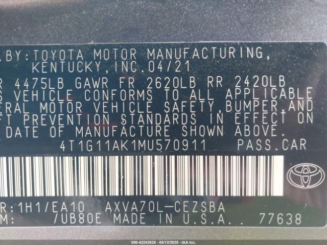 4T1G11AK1MU570911 Toyota CAMRY SE
