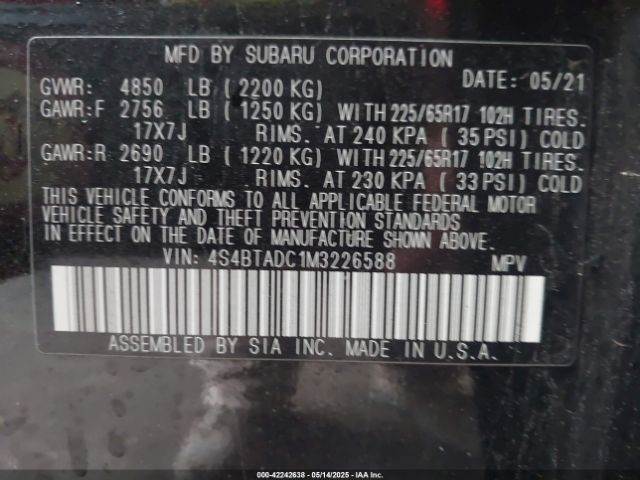 4S4BTADC1M3226588 Subaru Outback Premium
