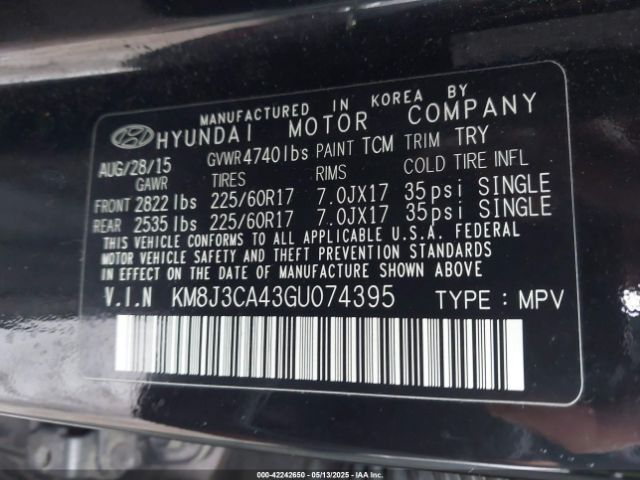 KM8J3CA43GU074395 Hyundai TUCSON SE