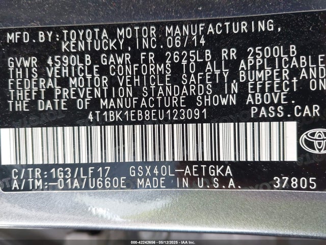 4T1BK1EB8EU123091 Toyota 2gr-fe