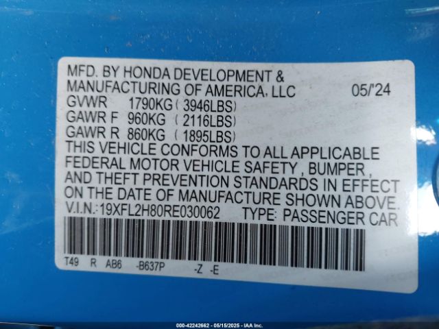 2024 HONDA CIVIC 19XFL2H80RE030062 Photo 8