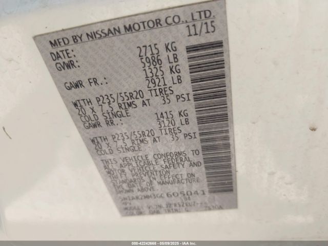 5N1AR2MM3GC605041 Nissan Pathfinder Platinum