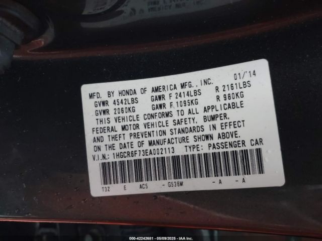 1HGCR6F73EA002113 Honda Accord Hybrid Touring