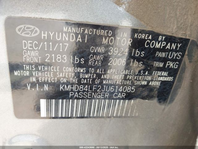 KMHD84LF2JU614085 Hyundai ELANTRA SEL