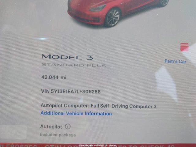 5YJ3E1EA7LF806266 Tesla Model 3 Standard Range Plus Rear-wheel Drive/standard Range Rear-wheel Drive