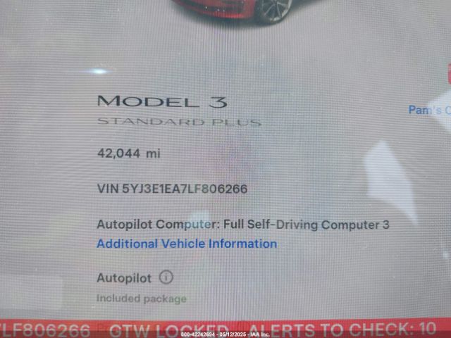 5YJ3E1EA7LF806266 Tesla Model 3 Standard Range Plus Rear-wheel Drive/standard Range Rear-wheel Drive