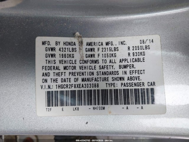 Honda k24w1 2014 1HGCR2F8XEA303088 Image 9