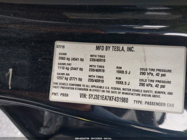 2019 TESLA MODEL 3 5YJ3E1EA7KF431980 Photo 8