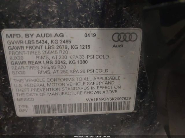 2019 AUDI Q5 WA1BNAFY5K2097629 Photo 8