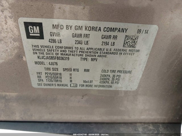 KL4CJASB5FB036319 Buick Encore