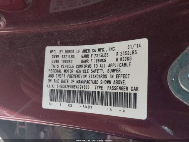 1HGCR2F58EA124666 Honda Accord Sport