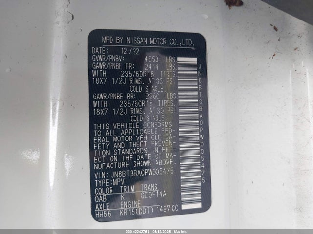 JN8BT3BA0PW005475 Nissan Rogue Sv Fwd