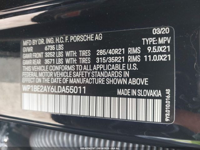 WP1BE2AY6LDA55011 Porsche Cayenne