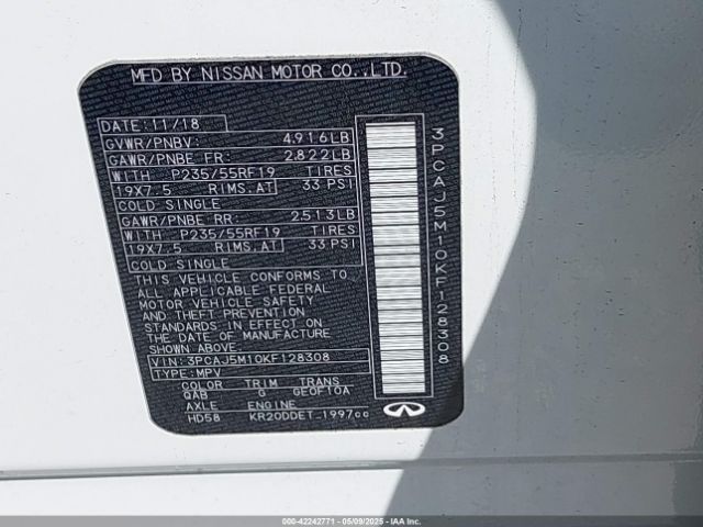 3PCAJ5M10KF128308 Infiniti Qx50 Luxe