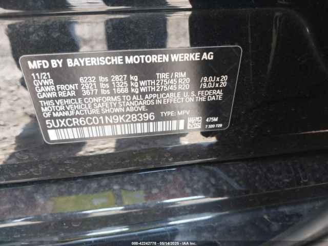 5UXCR6C01N9K28396 BMW X5 Xdrive40i