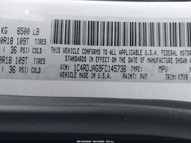 1C4RDJAG9FC145736 Dodge Durango Sxt