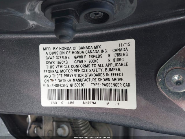 Honda k20c2 2016 2HGFC2F51GH509361 Image 9