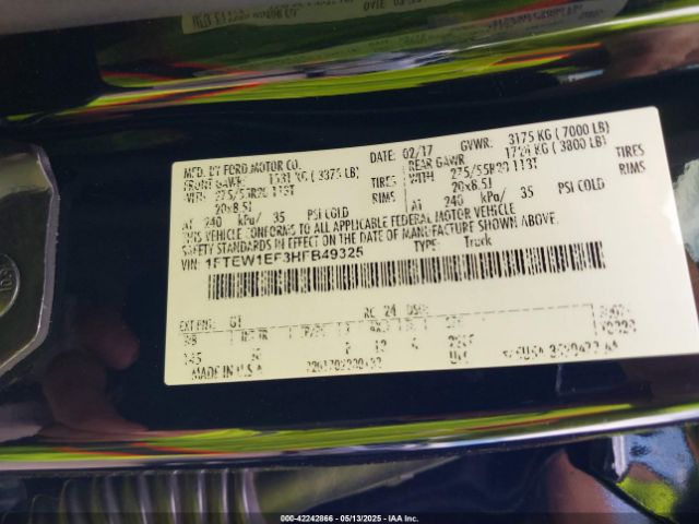 1FTEW1EF3HFB49325 Ford F-150 Xl