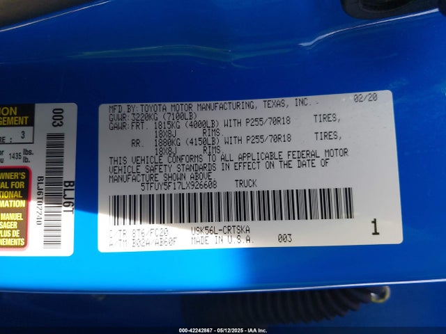 5TFUY5F17LX926608 Toyota Tundra Sr5