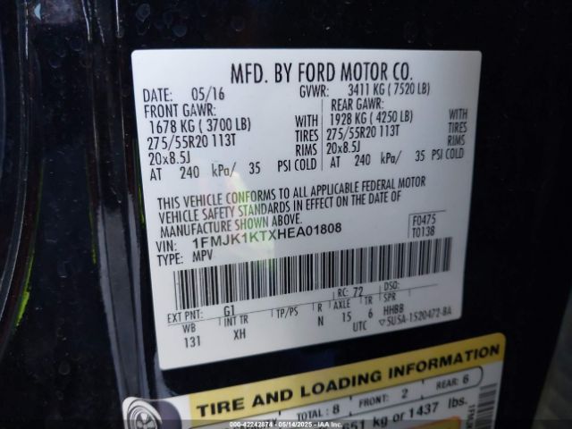 1FMJK1KTXHEA01808 Ford Expedition El Limited