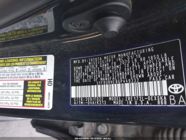 5YFBURHE8GP449332 Toyota Corolla S Plus