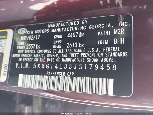 5XXGT4L33JG179458 KIA Optima Lx