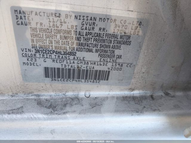 3N1CE2CP4HL354852 Nissan 2017