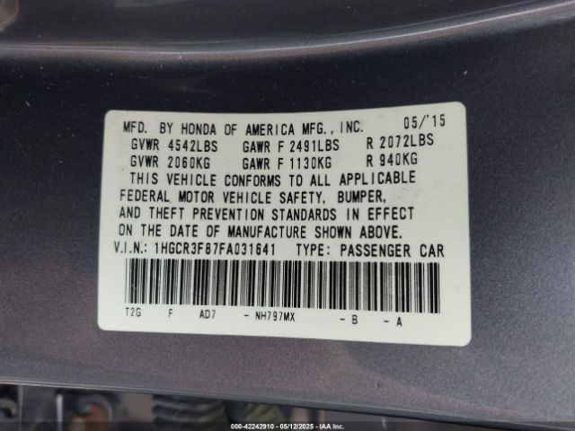 1HGCR3F87FA031641 Honda Accord Ex-l V-6
