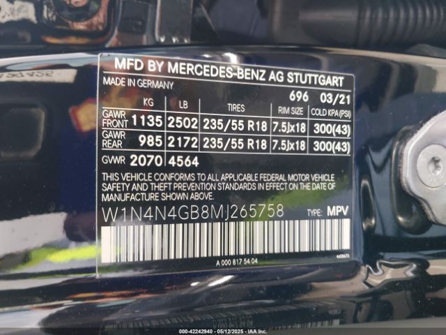 W1N4N4GB8MJ265758 Mercedes-Benz GLA 250