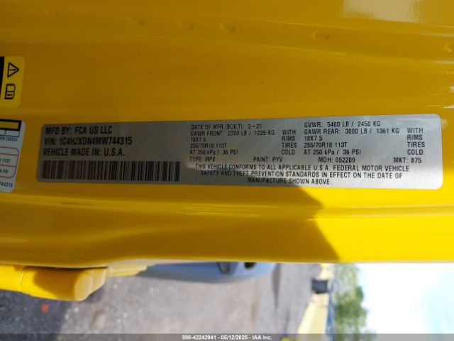 2021 JEEP WRANGLER UNLIMITED 1C4HJXDN4MW744315 Photo 8