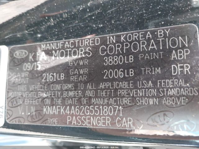 KNAFK4A62G5518071 KIA FORTE LX