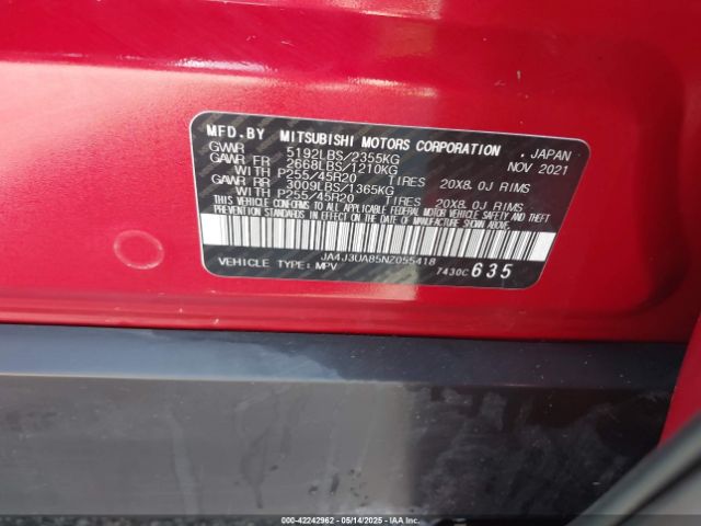 2022 MITSUBISHI OUTLANDER JA4J3UA85NZ055418 Photo 8