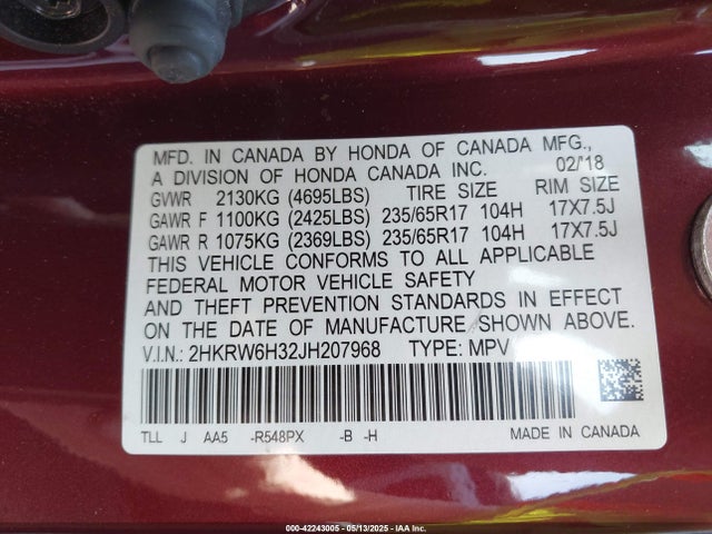 2HKRW6H32JH207968 Honda k24w9/k24v9