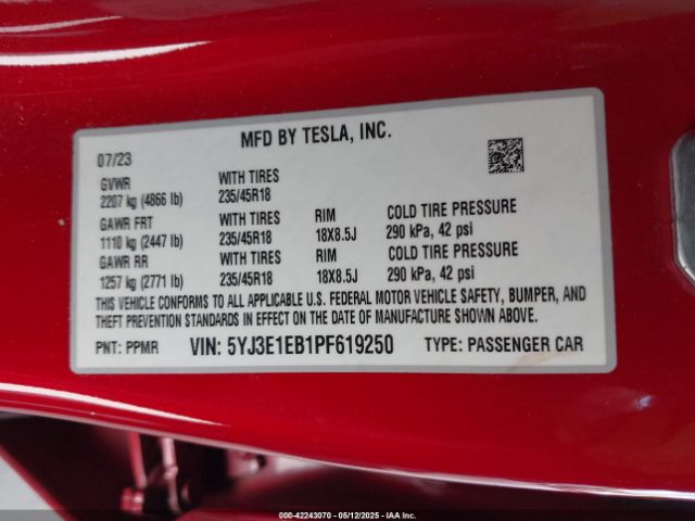 2023 TESLA MODEL 3 5YJ3E1EB1PF619250 Photo 8