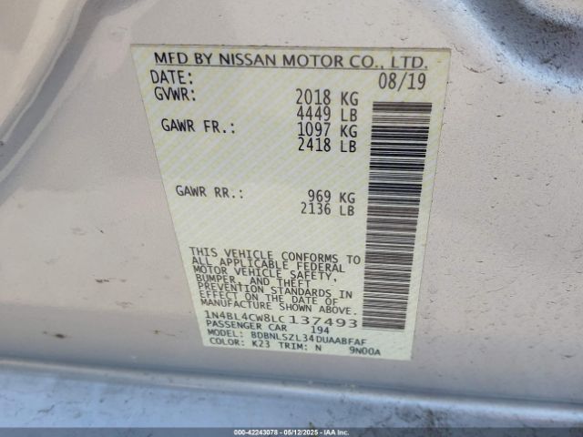 1N4BL4CW8LC137493 Nissan Altima Sr Intelligent Awd