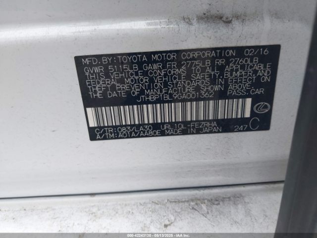 JTHBP1BL9GA001362 Lexus GS F