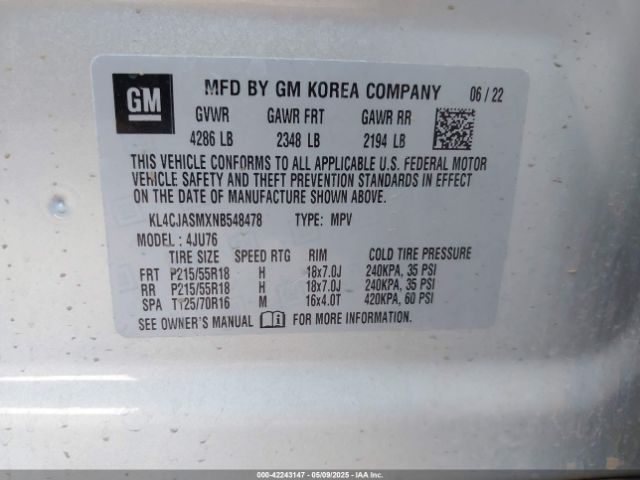 KL4CJASMXNB548478 Buick Encore Fwd Preferred