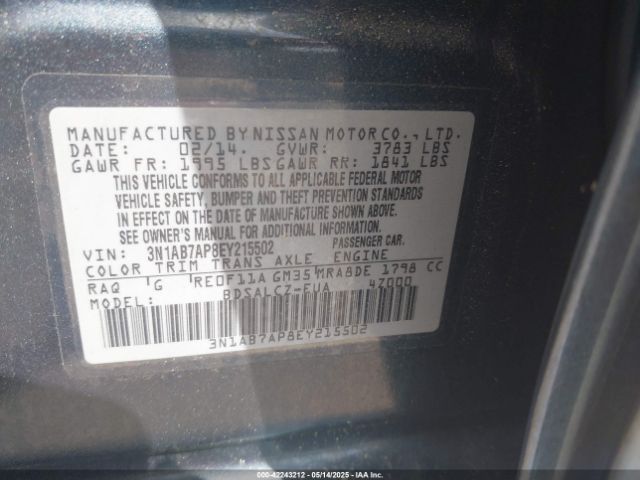 3N1AB7AP8EY215502 Nissan SENTRA S
