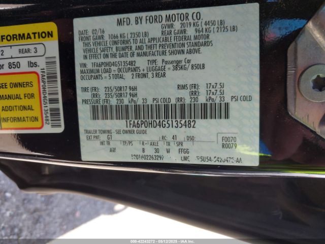 1FA6P0HD4G5135482 Ford FUSION SE